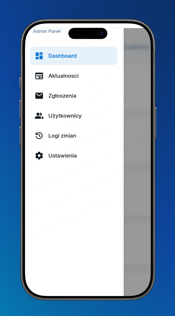 Panel admina na telefonie — podgląd mobilny